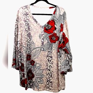 ``T25453 NNT Cream, Red & Black Floral Tunic